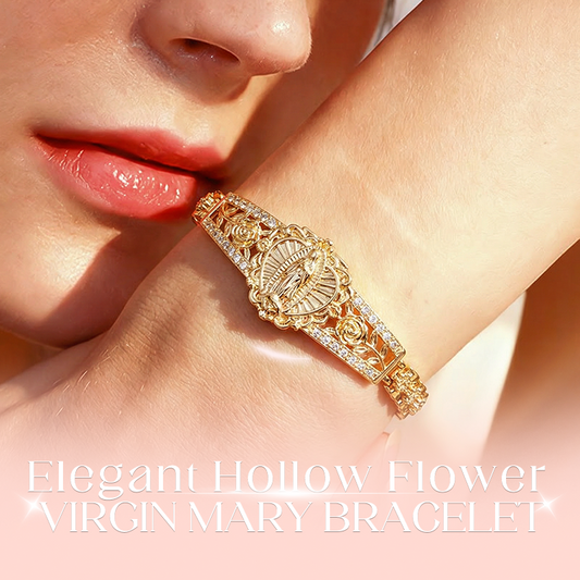 📿🔥 PROMO -50% LIMITÉE ! Bracelet Vierge Marie Femme Plaqué Or – Médaillon Dévotion Élégant, Filigrane Fleurs Creuses Géométrique Artisanat Raffiné, Cuivre Haute Qualité · Cadeau Foi · 2 Styles ✨