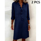 Robe-chemise en lin à col V avec volants pour femme