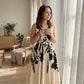 Robe longue pour femme à imprimé floral, col en V et taille torsadée