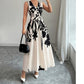 Robe longue pour femme à imprimé floral, col en V et taille torsadée