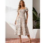 Robe midi à fleurs smockée à encolure carrée pour femme