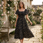 Robe midi à fleurs smockée à encolure carrée pour femme