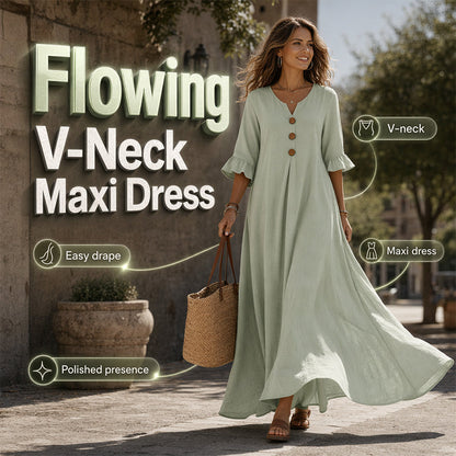 Robe longue ample à col en V pour femme