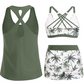 🌸 -50% ! 🦋 Ensemble Tankini Élégant 3 Pièces – Coupe Flatteuse, Imprimé Tropical Tendance & Dos Croisé – Idéal pour la Plage et la Piscine ✨