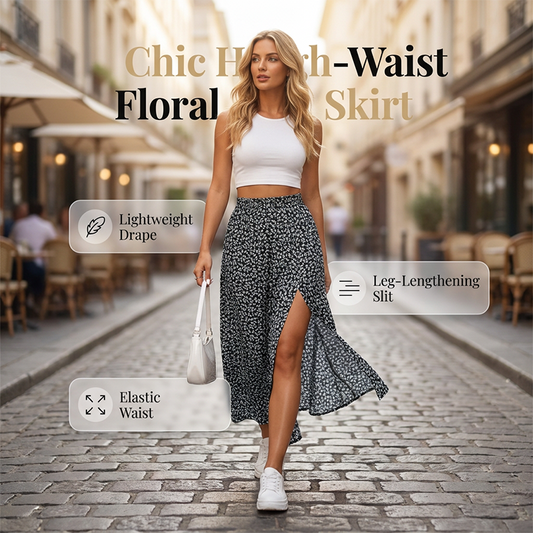 Jupe fendue taille haute à petites fleurs pour femme