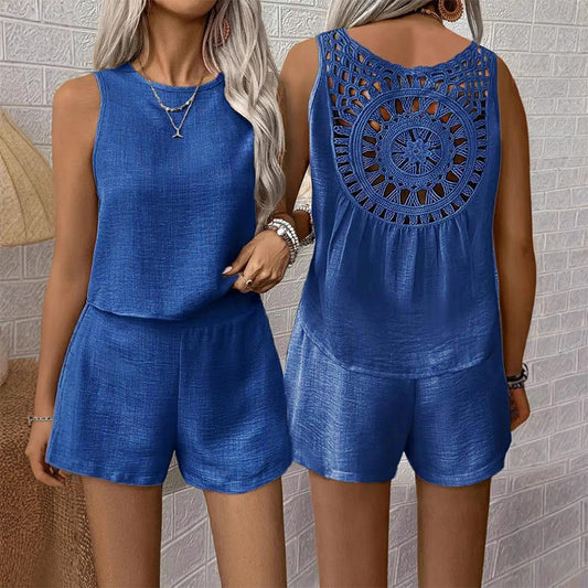 Ensemble 2 pièces pour femme : haut sans manches décontracté et short