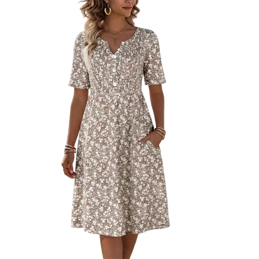 🌸 -50% | Robe décontractée à col V pour femme – Imprimé tendance avec poches👗