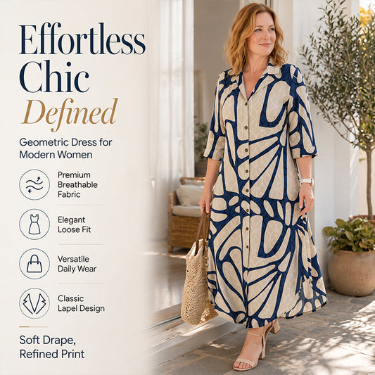 Robe-chemise à boutons pour femme, à imprimé géométrique