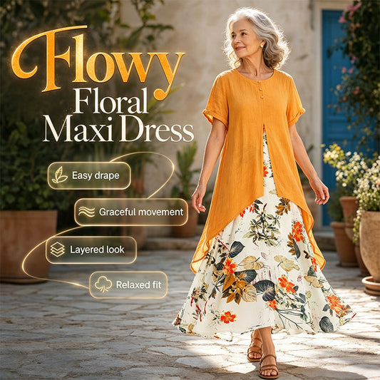 ⏳50 % de réduction pour une durée limitée⏰Robe décontractée à imprimé floral pour femme, style superposé💐👗