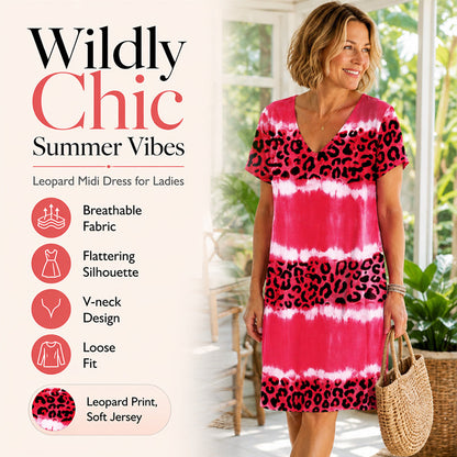 🌿 50 % DE RÉDUCTION MAINTENANT ! 💞Robe midi à col en V imprimé léopard pour femme
