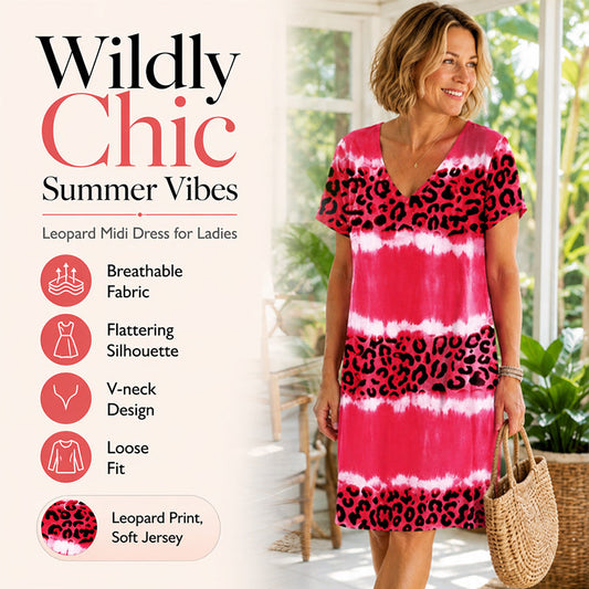 🌿 50 % DE RÉDUCTION MAINTENANT ! 💞Robe midi à col en V imprimé léopard pour femme