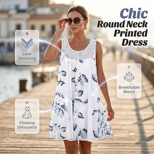 🌸 -50% MAINTENANT ! 🌸Robe imprimée sans manches à col rond pour femme