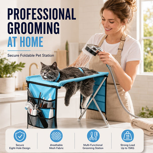 🐱🛏️ Lit de toilettage pliable 2-en-1 – Table stable et antidérapante, se transforme en couchage douillet, idéal pour brosser, couper les griffes et offrir une sieste réparatrice 💤✂️