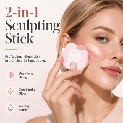 🔥‑50% OFFRE LIMITÉE💖 Stick 2‑en‑1 enlumineur & blush longue tenue, teint éclatant et naturel en un geste ✨