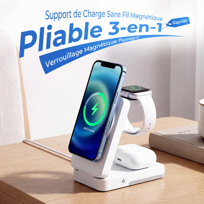 🔋 50 % DE RÉDUCTION EN CE MOMENT ! Support de recharge magnétique pliable 3-en-1 – rechargez simultanément votre téléphone, votre montre et vos écouteurs – idéal pour la table de chevet, le bureau et les voyages 📱⌚🎧