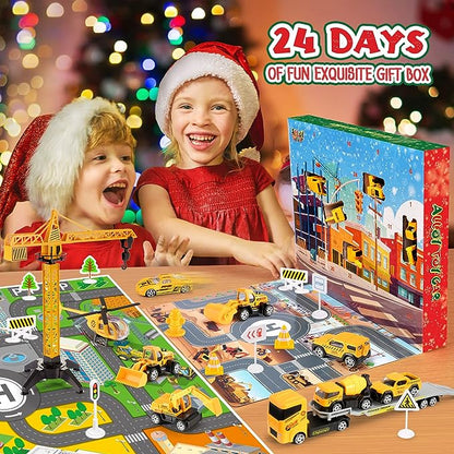 🚗 50% DE RÉDUCTION! 🎁 CALENDRIER DE L'AVENT GARÇON - 24 Jours de Chantier Miniature, Véhicules Alliés avec Outils Réalistes 👷🔧