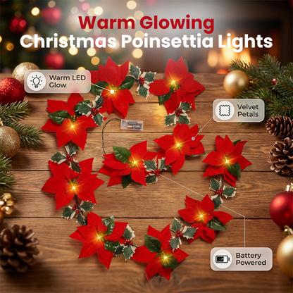 🔥 50% DE RÉDUCTION ! ✨Guirlande lumineuse de Noël avec des poinsettias