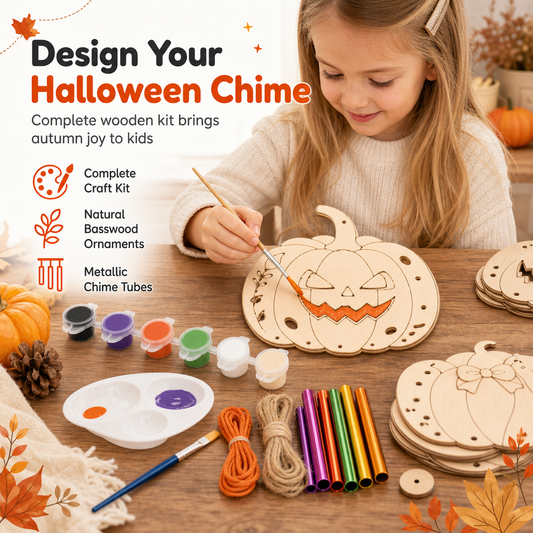 🎃 50% DE RÉDUCTION! 🪵 Kit créatif citrouille en bois – Carillon à vent DIY pour Halloween ✨