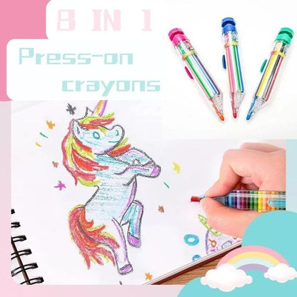🌈🎨Crayons de couleur à bouton-poussoir, 8 couleurs