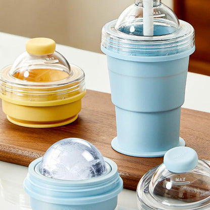 ⏰Oferta por tempo limitado com 50% de desconto🥤Copo de silicone dobrável 2 em 1 para gelo 🧊 | Faz bolas de gelo extragrandes para café gelado e coquetéis ☕🍹 | Copo à prova de vazamentos com canudo (livre de BPA) ✅